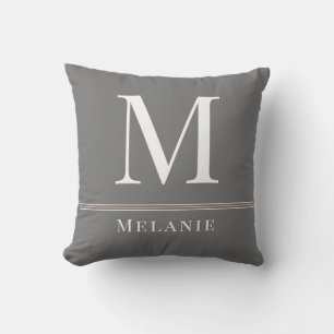 Monogram Namn Modern Typografi Grått White Peach Kudde