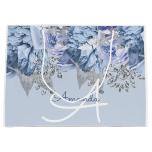 Monogram Namn Möhippa favor Bröllop Blue FloralGra