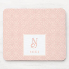Monogram Namn Neon Rosa Peach Hearts Mönster Musmatta