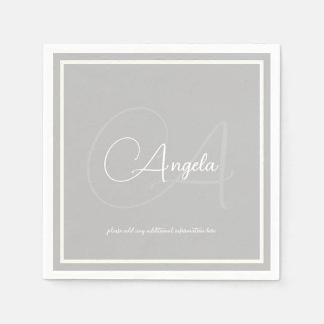 Monogram (namn och initial) Grått-standardblöjor Pappersservett (Framsidan)
