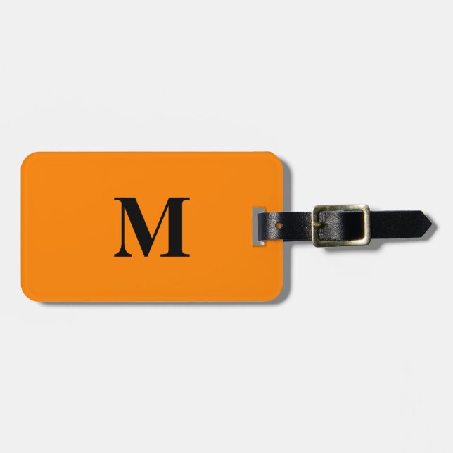 Monogram Namn Orange Black Halloween Helgdag Gift Bagagebricka (Horisontell Framsida)