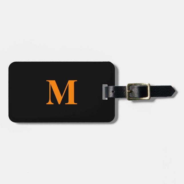 Monogram Namn Orange Black jul Helgdag Gift Bagagebricka (Horisontell Framsida)