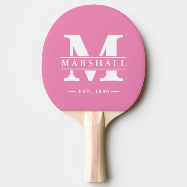 Monogram & Namn Överlägg Klassisk Rosa Pingisracket (Framsidan)