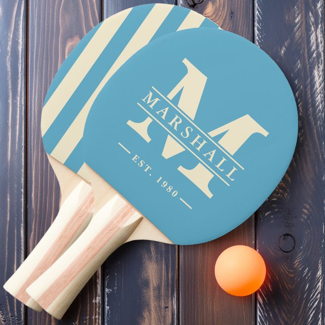 Monogram & Namn Överlägg Polo Randig Aqua Himmel Pingisracket (Skapare uppladdad)