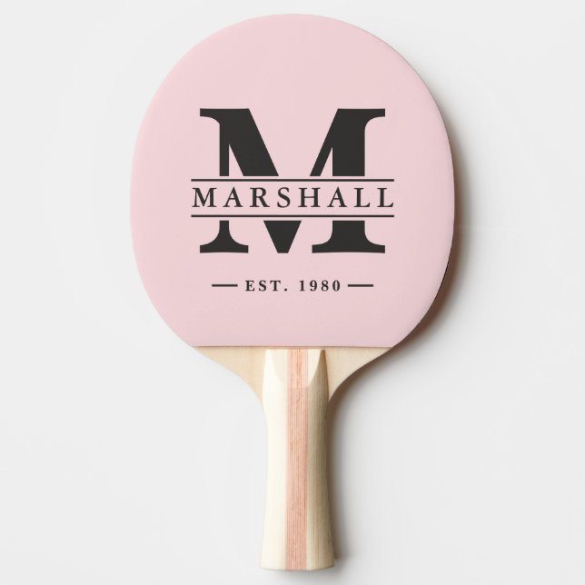 Monogram & Namn Överlägg Rosa Viska och Svart  Pingisracket (Framsidan)