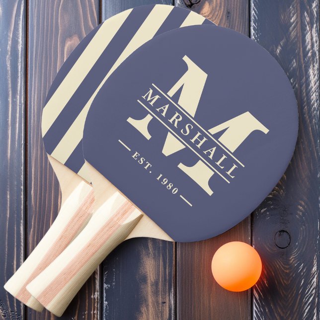 Monogram & Namn Överlagring Randig Lavendelbris Pingisracket (Skapare uppladdad)