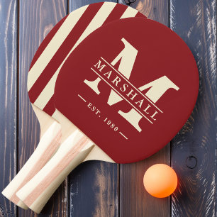 Monogram & Namn Överlappande Ränder Djup Tranbärsf Pingisracket