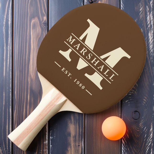 Monogram & Namn Overlay Djup Skogsbrun Pingisracket (Skapare uppladdad)