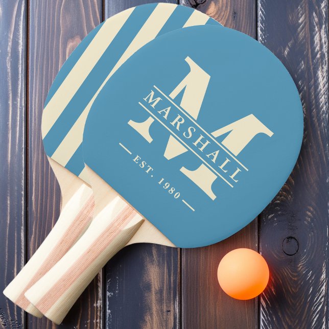 Monogram & Namn Overlay Polo-ränder Aqua Splash Pingisracket (Skapare uppladdad)