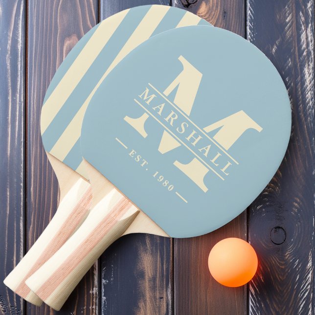 Monogram & Namn-overlay Polo-randig Ljus himmel Pingisracket (Skapare uppladdad)