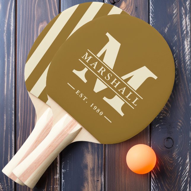 Monogram & Namn Overlay Polo Randig Warm Desert Pingisracket (Skapare uppladdad)