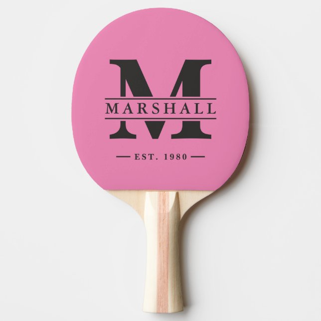 Monogram & Namn Overlay Rosa och Svart  Pingisracket (Framsidan)