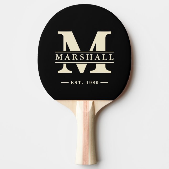 Monogram & Namn Overlay Svart & Kräm Pingisracket (Framsidan)