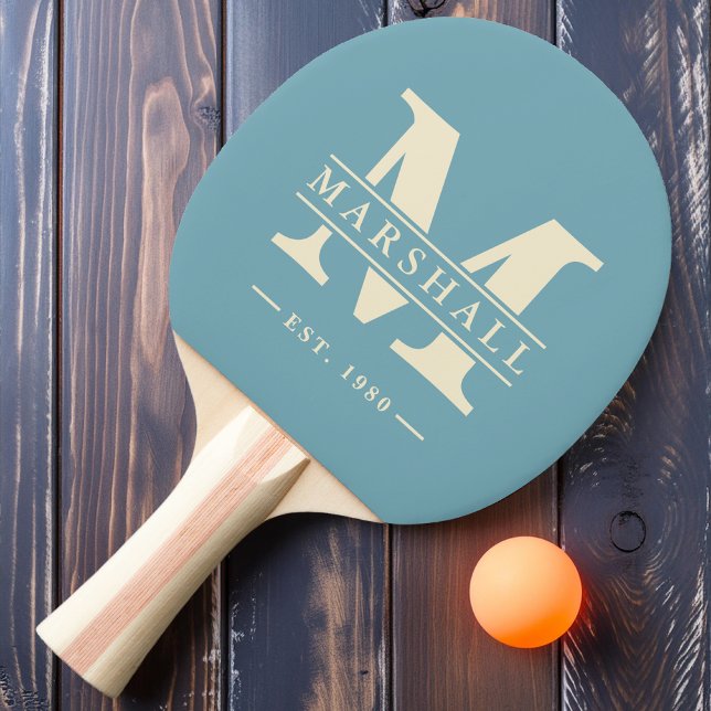 Monogram & Namn Overlay Varm Aqua Eftermiddag Pingisracket (Skapare uppladdad)