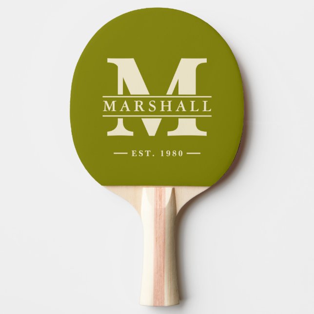 Monogram & Namn Overlay Varm Oliv Pingisracket (Framsidan)