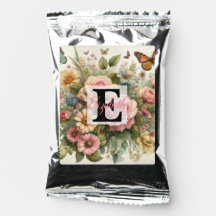 Monogram namn på vattenfärgade Blommor i pastor