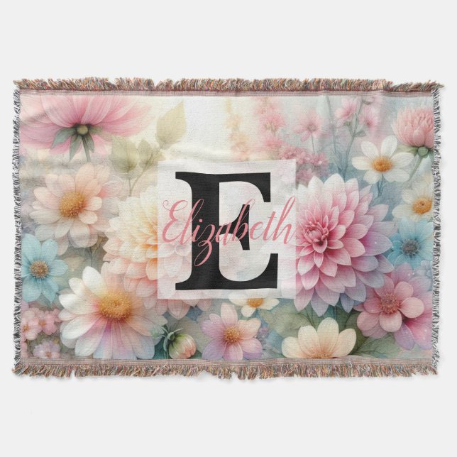 Monogram namn på vattenfärgade Blommor i pastor Filt (Framsidan)