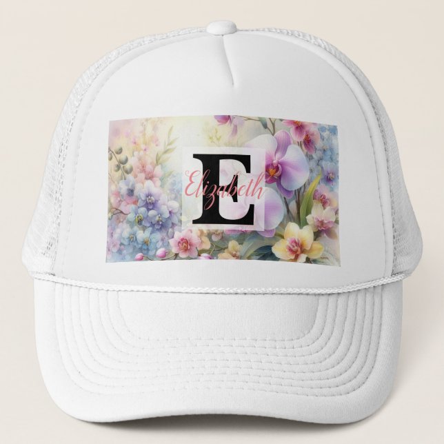 Monogram namn på vattenfärgade Blommor i pastor Keps (Framsida)