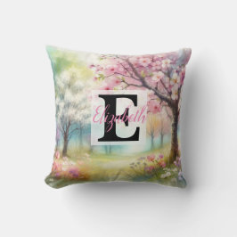 Monogram namn på vattenfärgade Blommor i pastor Kudde