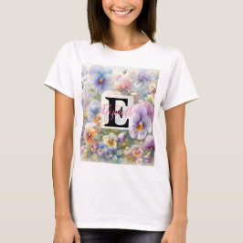 Monogram namn på vattenfärgade Blommor i pastor T Shirt