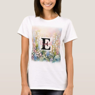 Monogram namn på vattenfärgade Blommor i pastor T Shirt