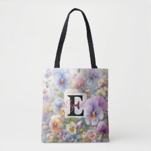 Monogram namn på vattenfärgade Blommor i pastor Tygkasse