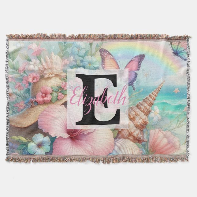 Monogram namn på vattenfärgen Blommor (havsceller) Filt (Framsidan)