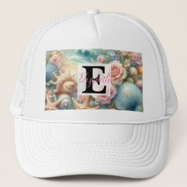 Monogram namn på vattenfärgen Blommor (havsceller) Keps