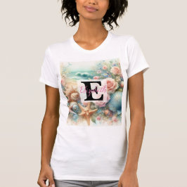 Monogram namn på vattenfärgen Blommor (havsceller) T Shirt