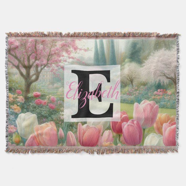 Monogram namn på vattenfärgsblommor i pasteller Th Filt (Framsidan)