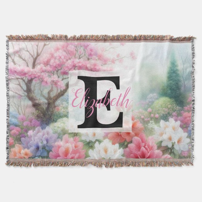 Monogram namn på vattenfärgsblommor i pasteller Th Filt (Framsidan)