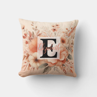 Monogram namn på vattenfärgsblommor i pasteller Th Kudde