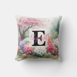 Monogram namn på vattenfärgsblommor i pasteller Th Kudde