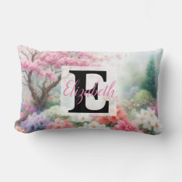 Monogram namn på vattenfärgsblommor i pasteller Th Lumbarkudde