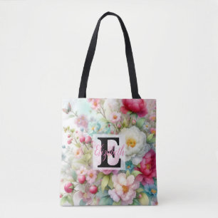 Monogram namn på vattenfärgsblommor i pasteller Th Tygkasse