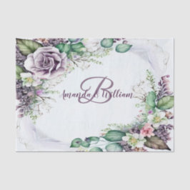Monogram Namn Party Lila Blommigt Grönt Foliage