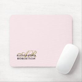 Monogram Namn Pastel Rosa Guld Black Minimalist Musmatta