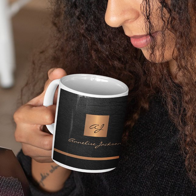 Monogram namn personlig Black guld elegant Kaffemugg (Skapare uppladdad)