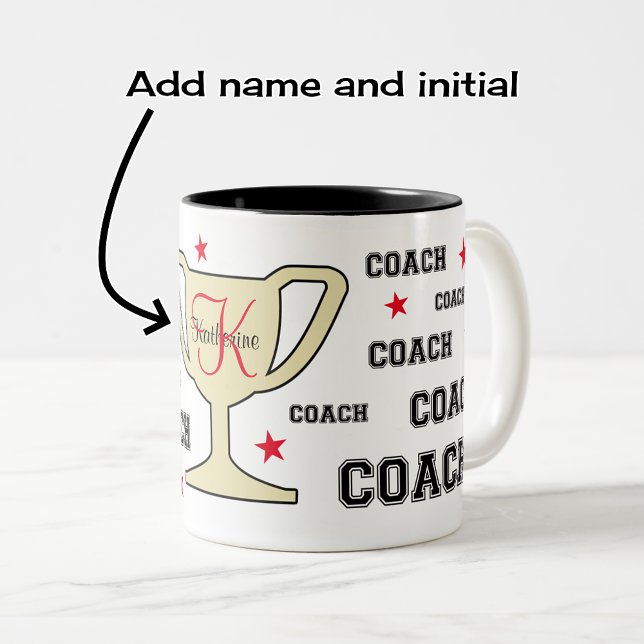 Monogram namn personlig för sportbuss Två-Tonad mugg (Design on two-tone black coffee mug)
