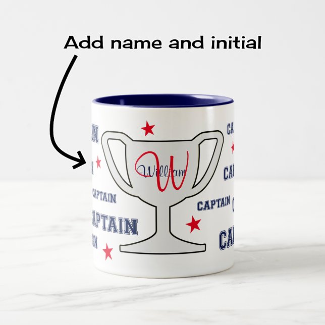 Monogram namn personlig för sportkapten Två-Tonad mugg (Showing 'two-tone' mug, navy option)