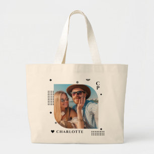 Monogram Namn Photo Trendig Simple Modern Jumbo Tygkasse