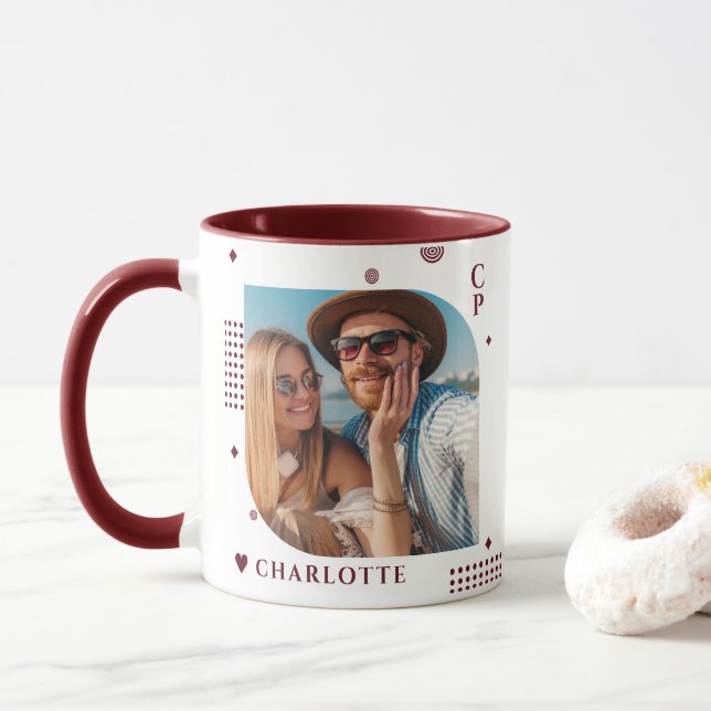 Monogram Namn Photo Trendig Simple Modern Mugg (Med munk)