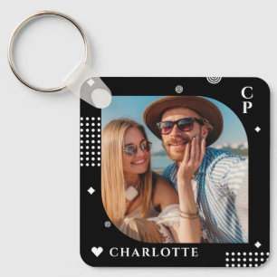 Monogram Namn Photo Trendig Simple Modern Nyckelring