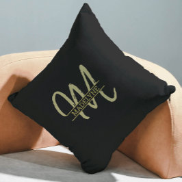 Monogram Namn Plain Minimal Feminine Black & Guld Kudde