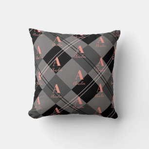Monogram Namn Play Grått Black Rosa Kudde