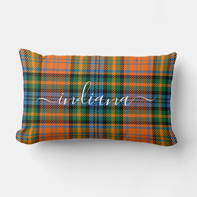 Monogram Namn Play Orange Grönt Tartan Lumbarkudde (Framsida)