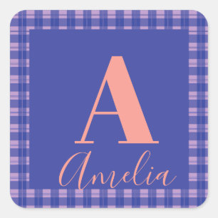 Monogram Namn Pput Lila Rosa Birthday Gift Märkre Fyrkantigt Klistermärke
