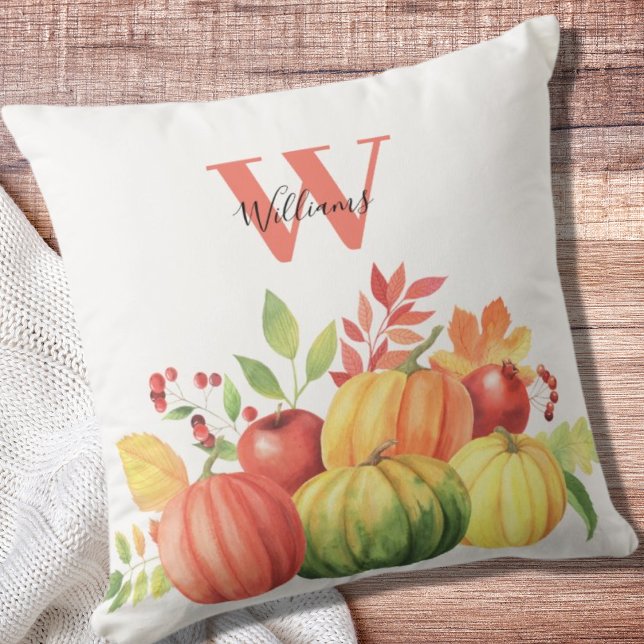 Monogram Namn Pumpkin Autumn Dekorativ kudde (Skapare uppladdad)