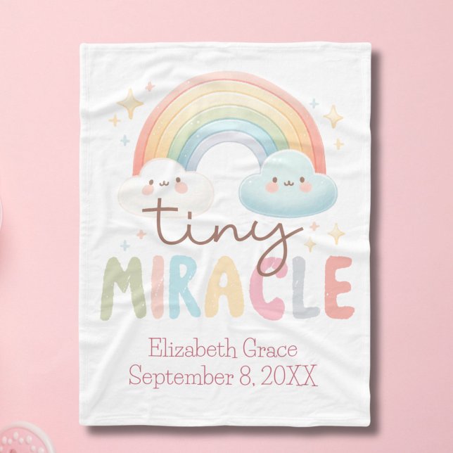 Monogram Namn Rainbow Birth Stats Girl Baby Fleecefilt (Rainbow Tiny Miracle Monogram Name Birth Stats baby girl baby blanket)