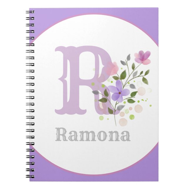 Monogram & namn Ramona med blommor Anteckningsbok (Framsidan)